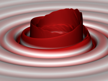 Graphische Darstellung von Gravitationswellen beim Verschmelzen zweier Schwarzer Löcher (Credits: S. Ossokine, A. Buonanno, R.Haas /AEI, Simulating eXtreme Spacetime project)