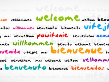 Grafik: das Wort "Willkommen" in verschiedenen Sprachen